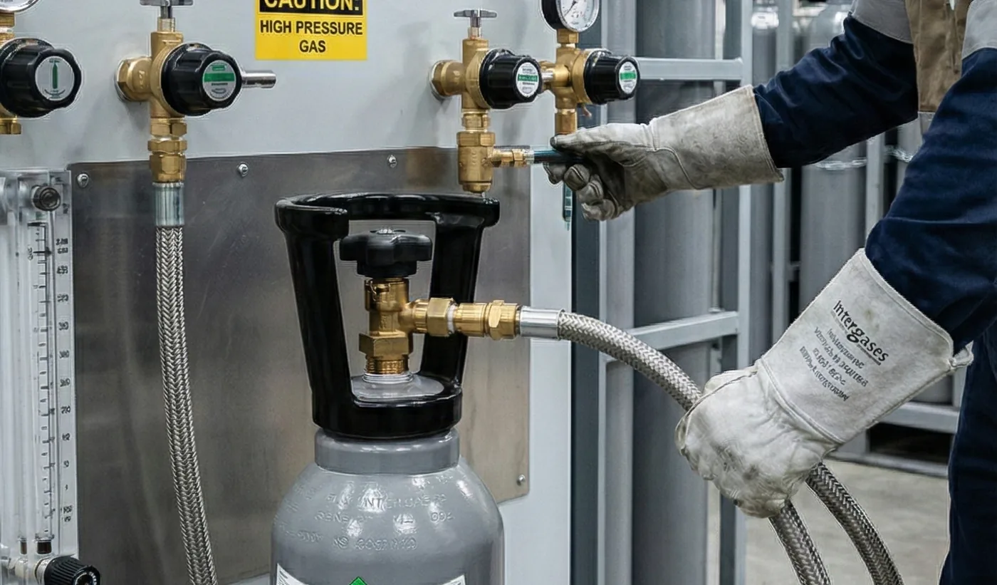Filling a CO₂ cylinder at the filling station